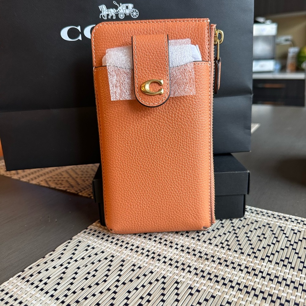 Coach Tan Leather Clutch with Gold Hardware